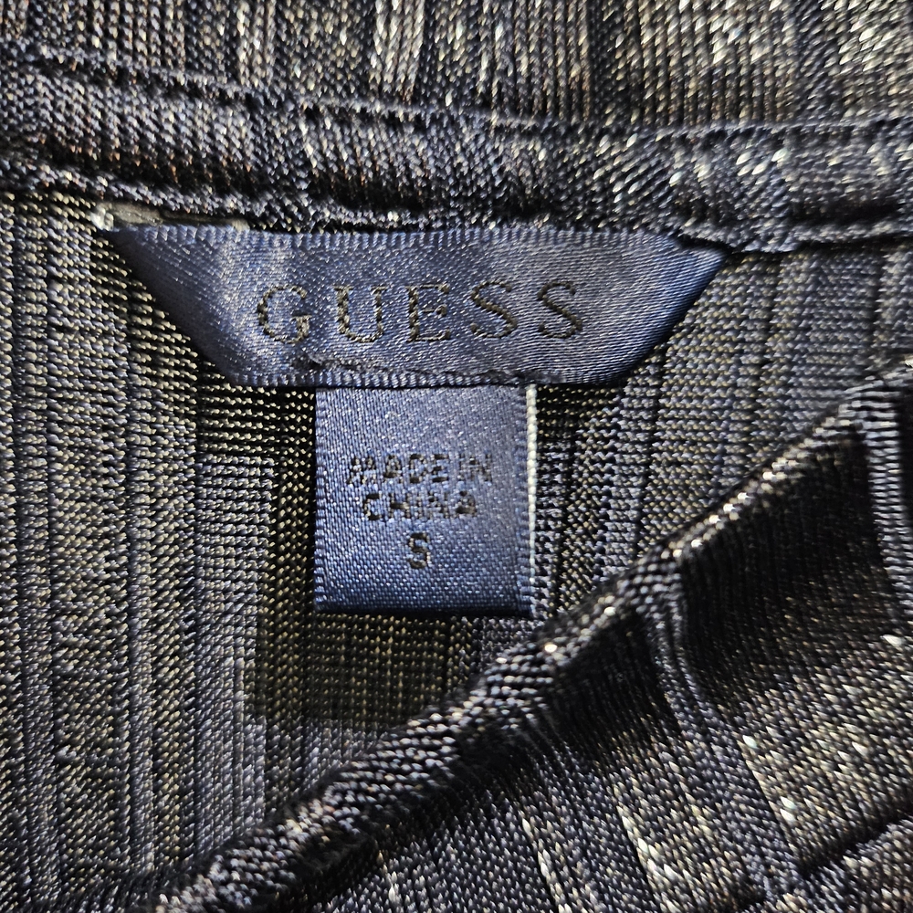 Guess Black Metallic Ribbed Knit Top
